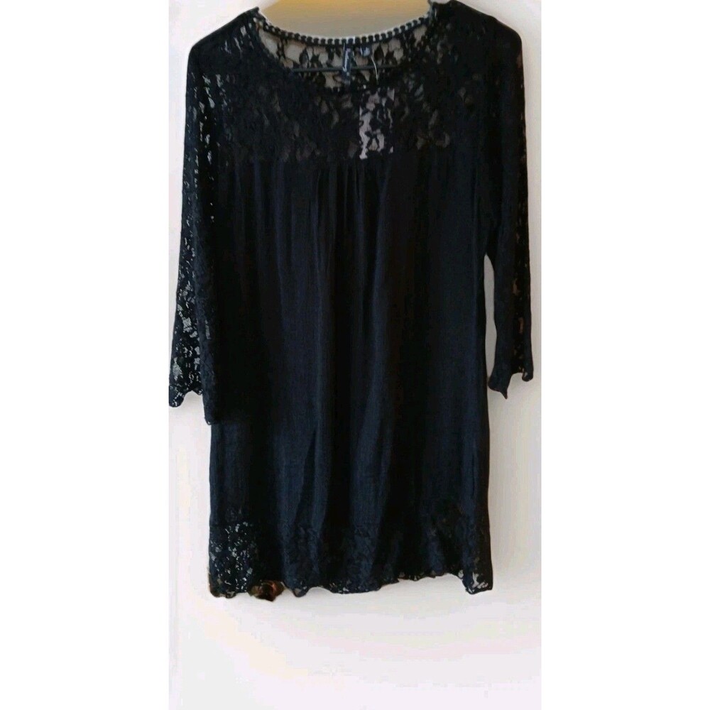 NWT Portocruz 3/4 Sleeve Black SHEER Lacey Tunic Womens Small VERY PRETTY ($40)